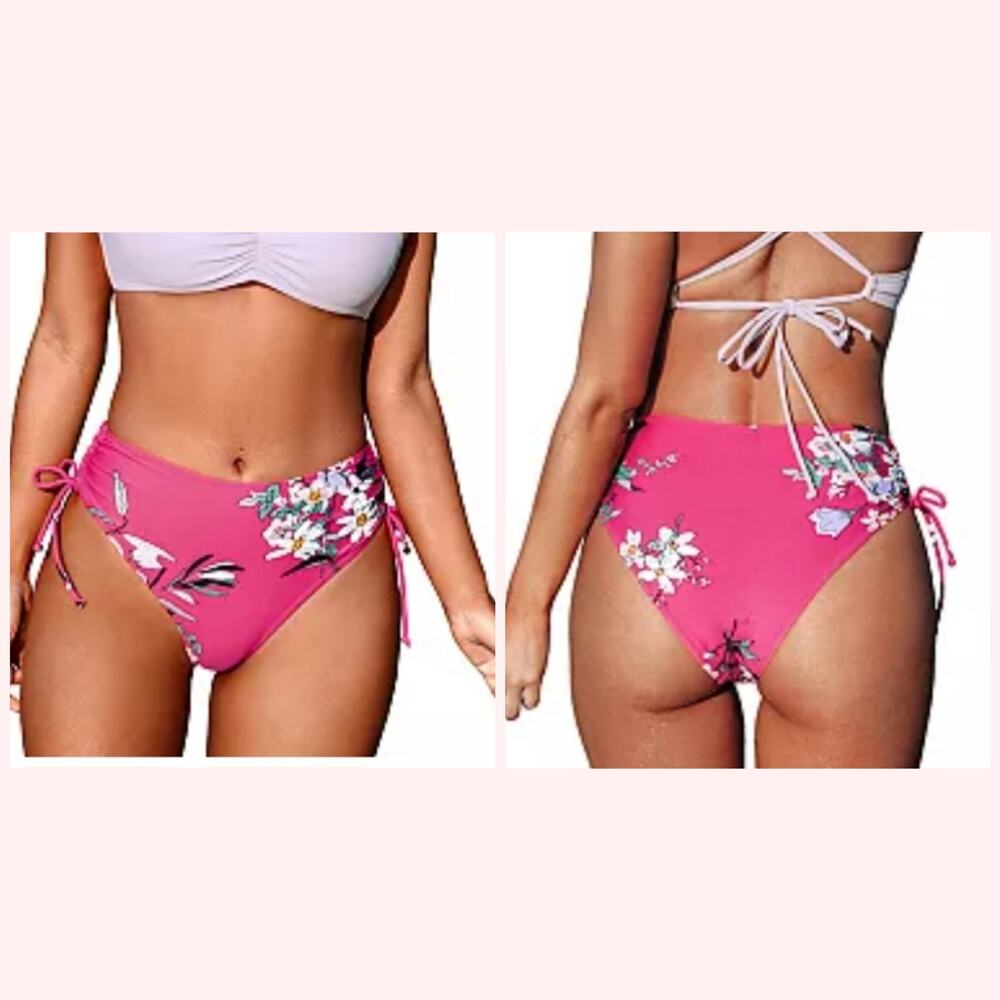 Cupshe Pink Floral Cinched Tie Side Bikini Swim Bottom NEW Medium